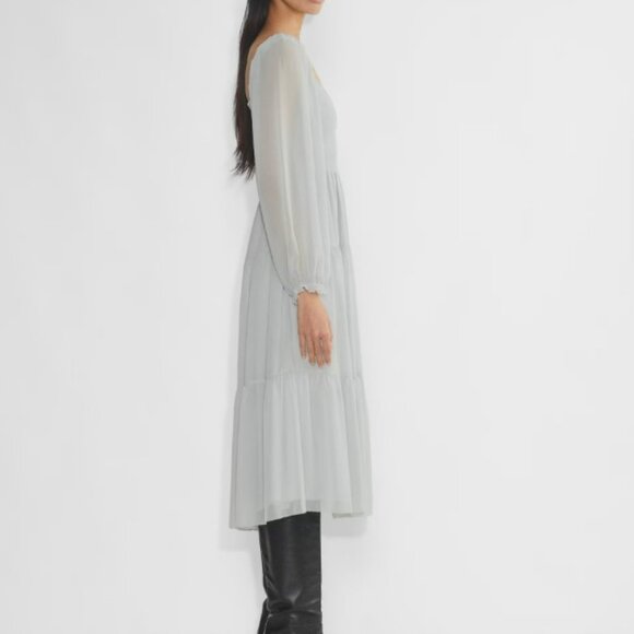 ARITZIA WILFRED Tuberose Chiffon Tiered V-neck Long Sleeve Midi Dress size Large - Picture 2 of 6